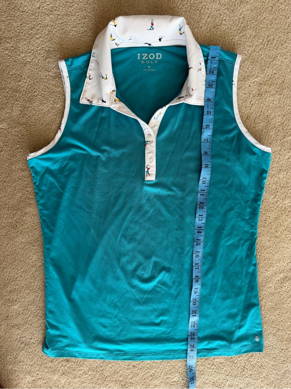 IZOD Teal Sleeveless Polo with Golf Themed Collar - Picture 5 of 7